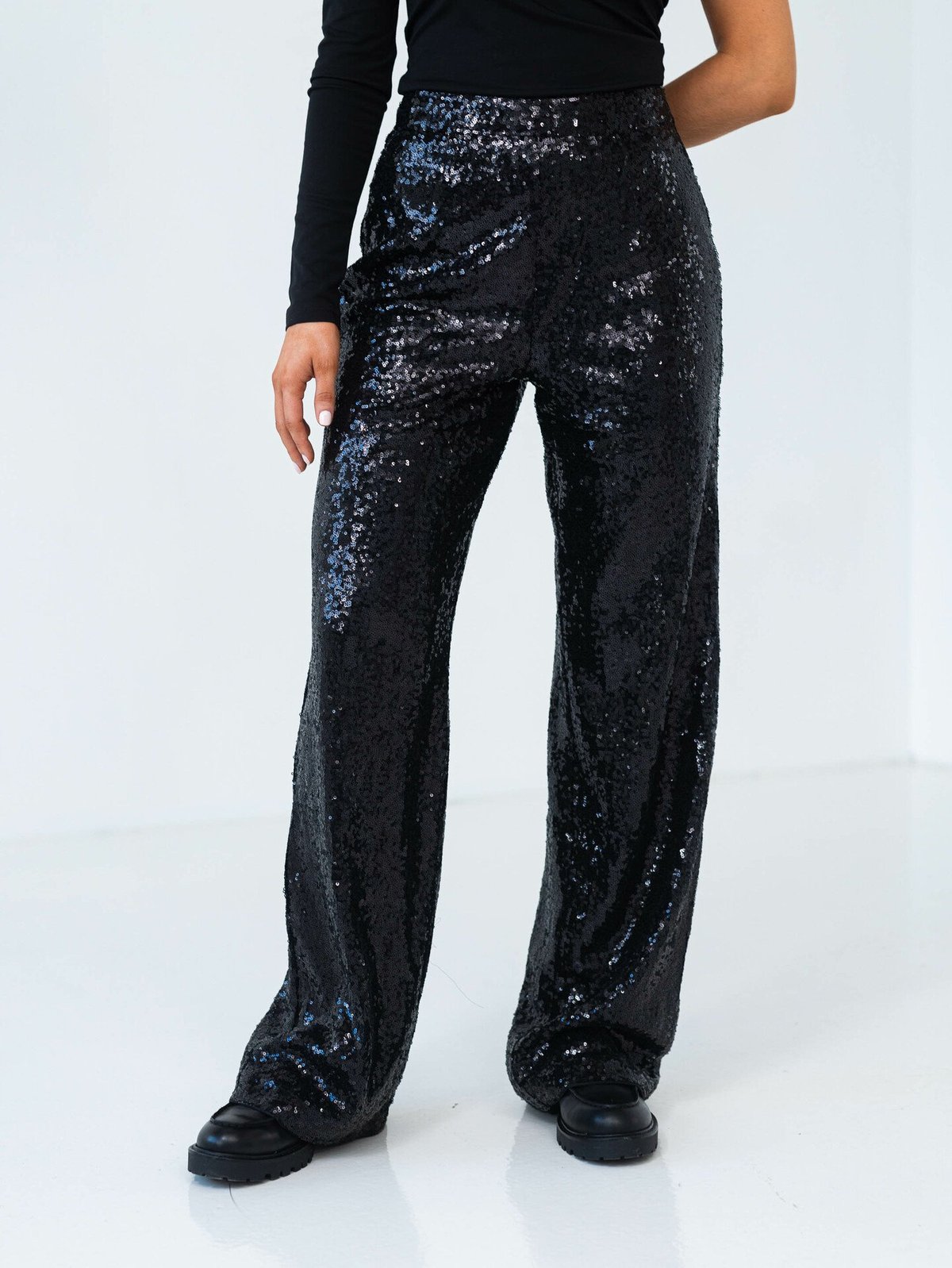 Selected Femme Alaia High Waisted Long Sequins Pant Black