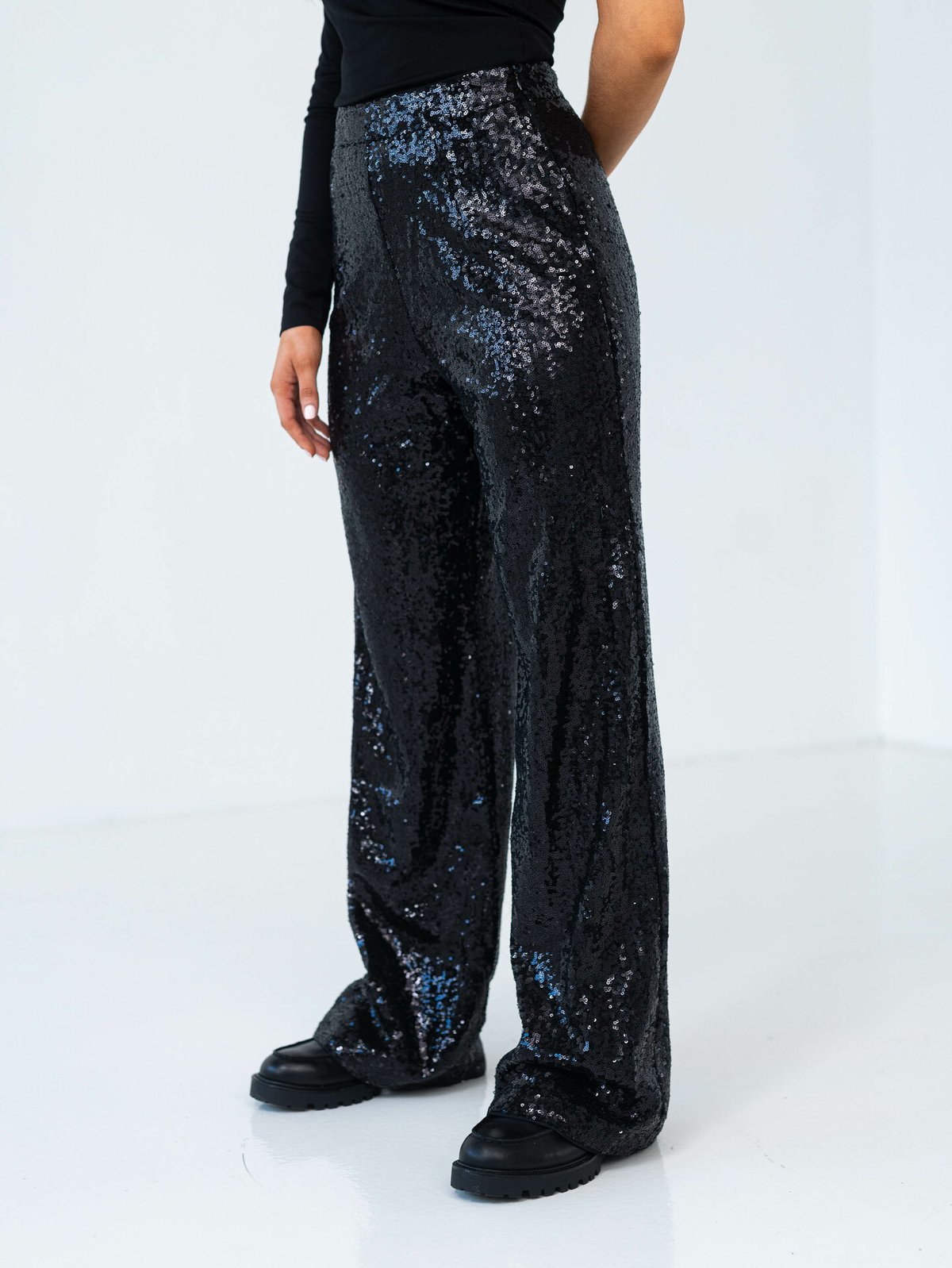 Selected Femme Alaia High Waisted Long Sequins Pant Black