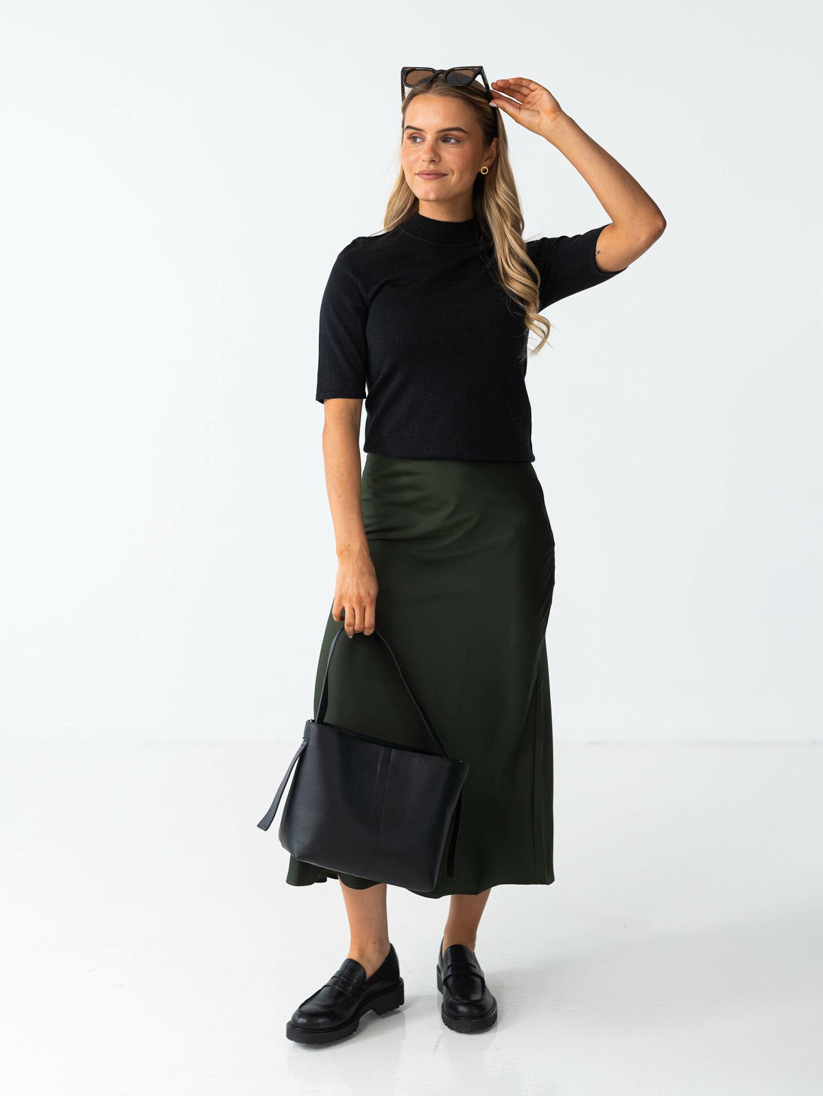 Selected Femme Lura Lurex 2/4 Knit Tee Black