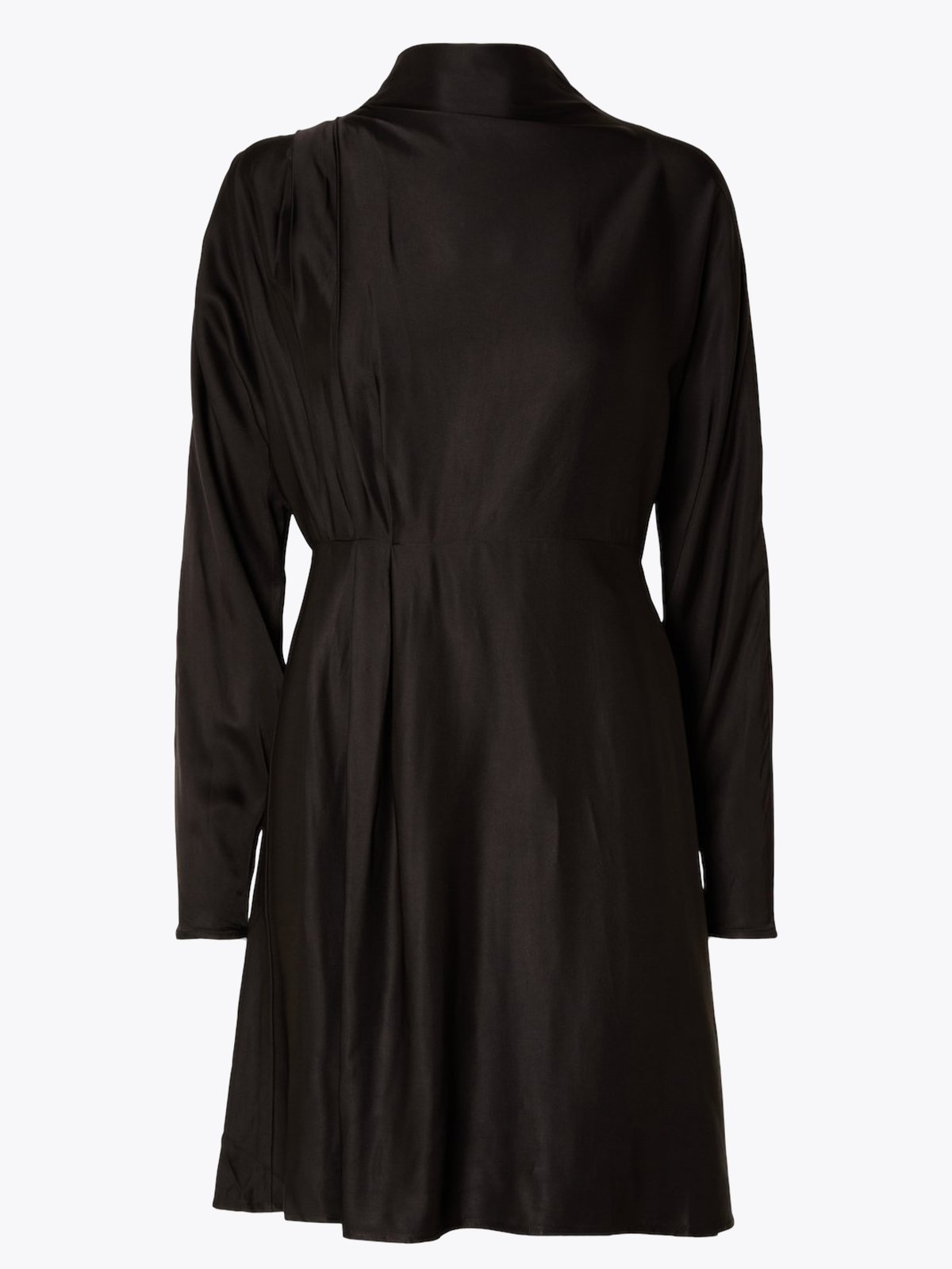 Selected Femme Alana Long Sleeve Short Satin Dress Black