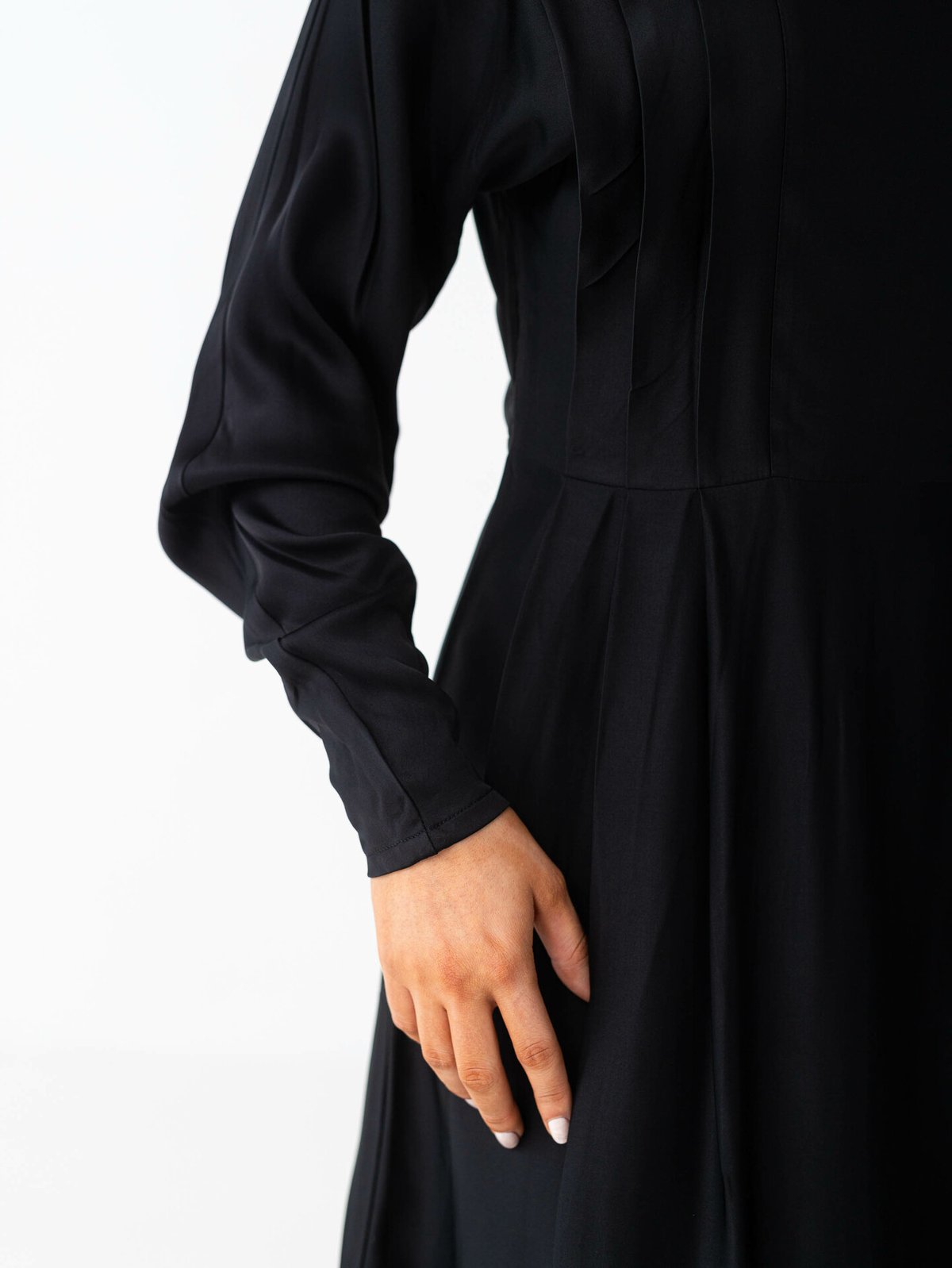 Selected Femme Alana Long Sleeve Short Satin Dress Black