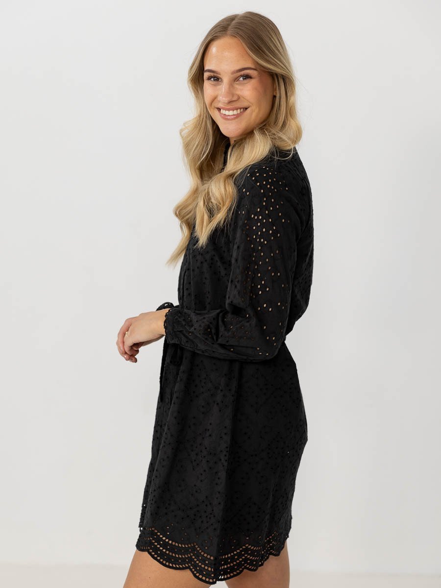 Selected Femme Tatiana Long Sleeve Short Embr Dress Black