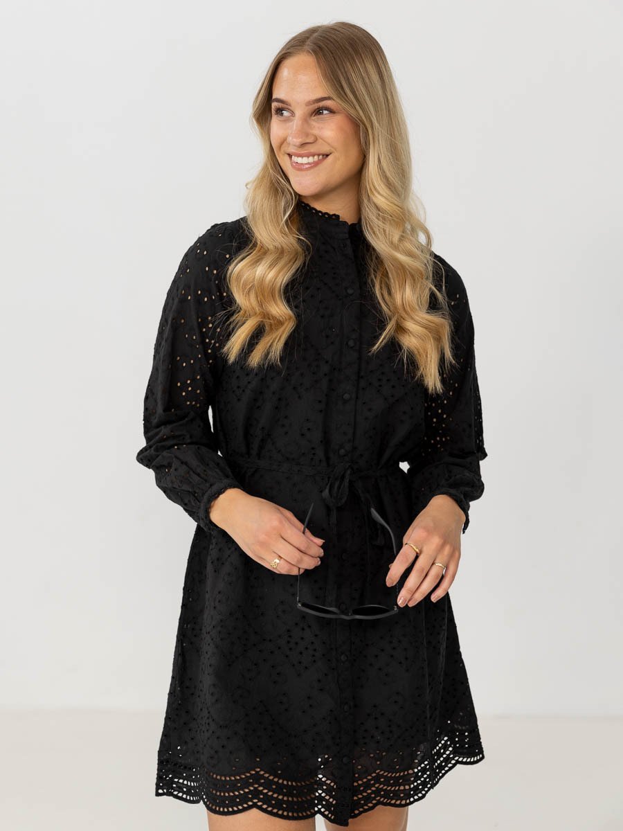 Selected Femme Tatiana Long Sleeve Short Embr Dress Black