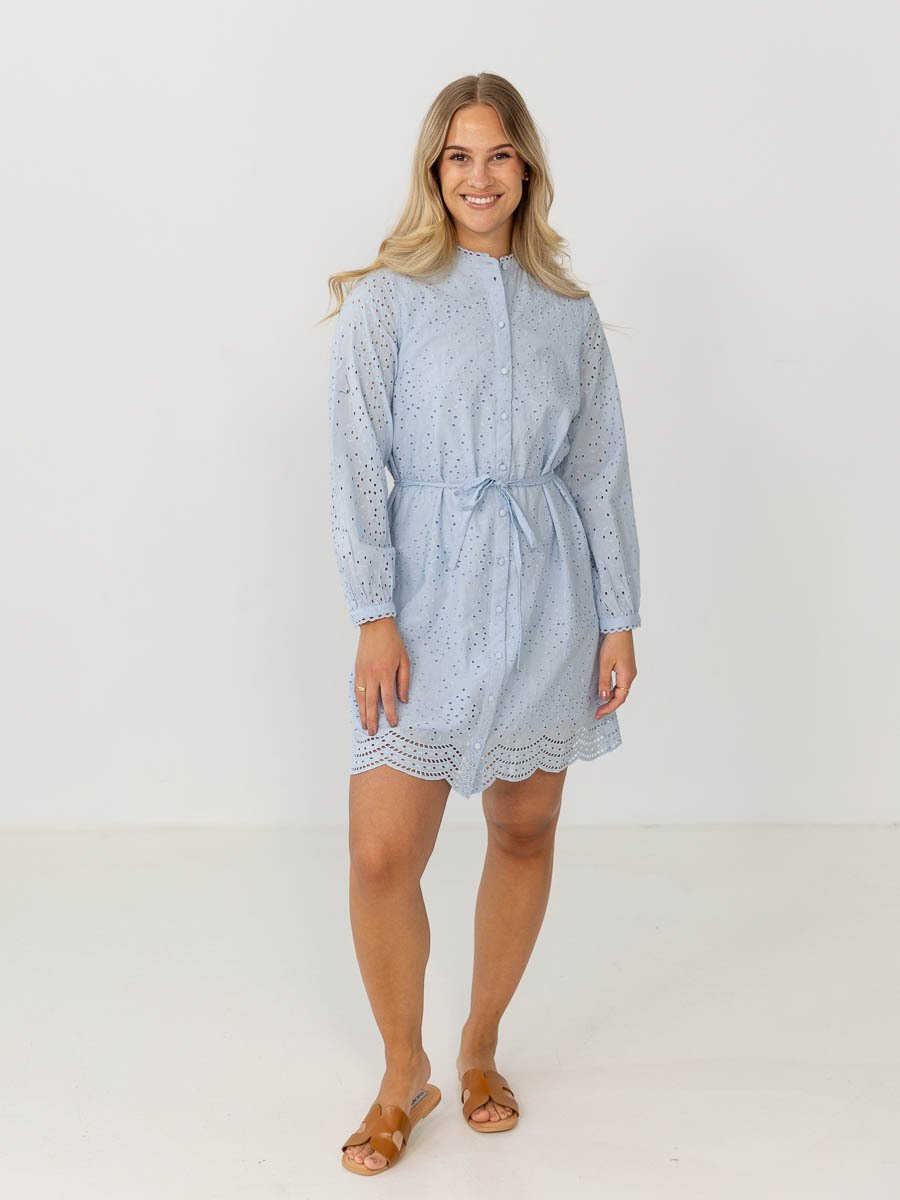 Selected Femme Tatiana Long Sleeve Short Embr Dress Cashmere Blue