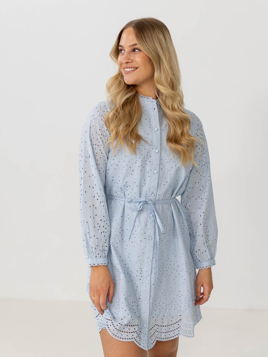 Selected Femme Tatiana Long Sleeve Short Embr Dress Cashmere Blue