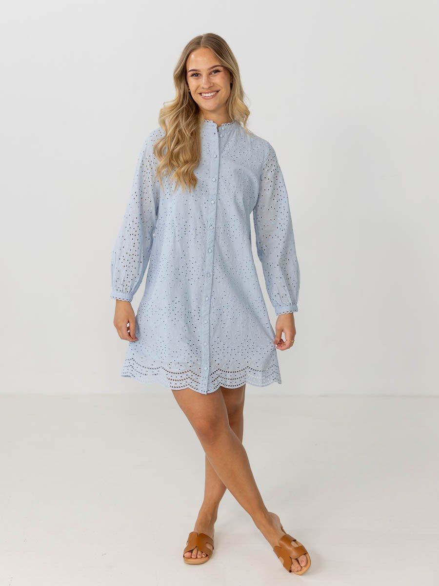 Selected Femme Tatiana Long Sleeve Short Embr Dress Cashmere Blue