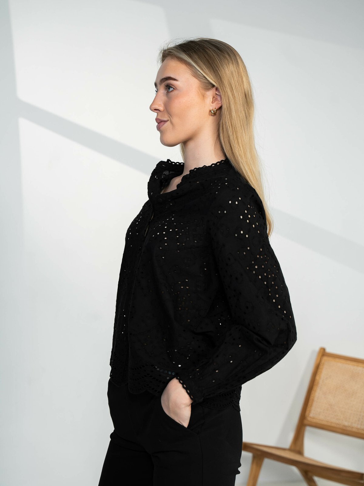 Selected Femme Tatiana Long Sleeve Embr Shirt Black