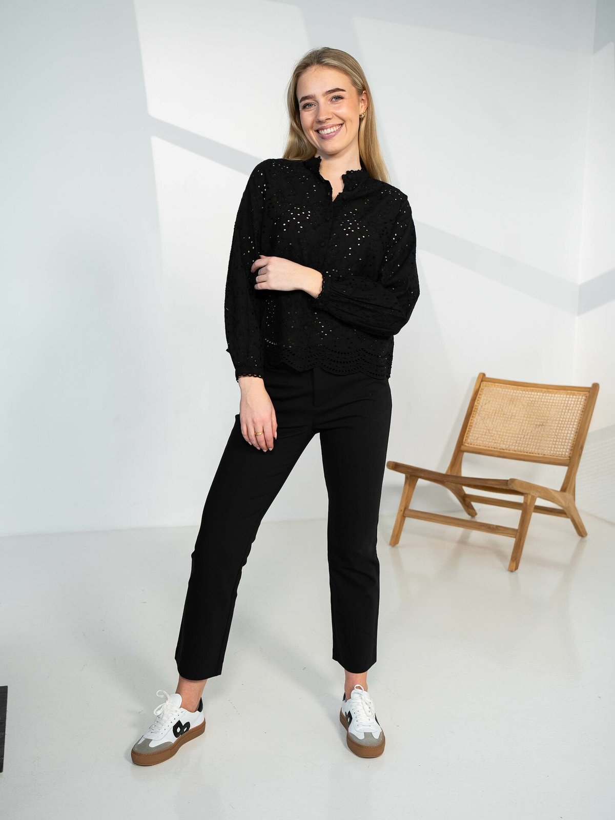 Selected Femme Tatiana Long Sleeve Embr Shirt Black