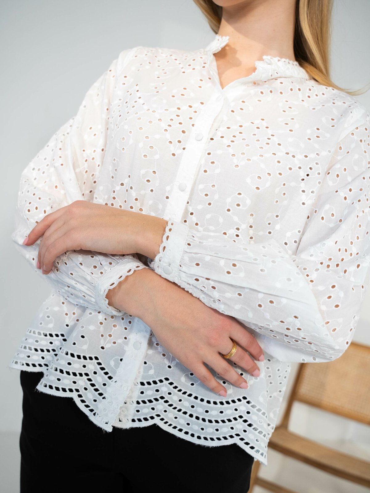 Selected Femme Tatiana Long Sleeve Embr Shirt Bright White