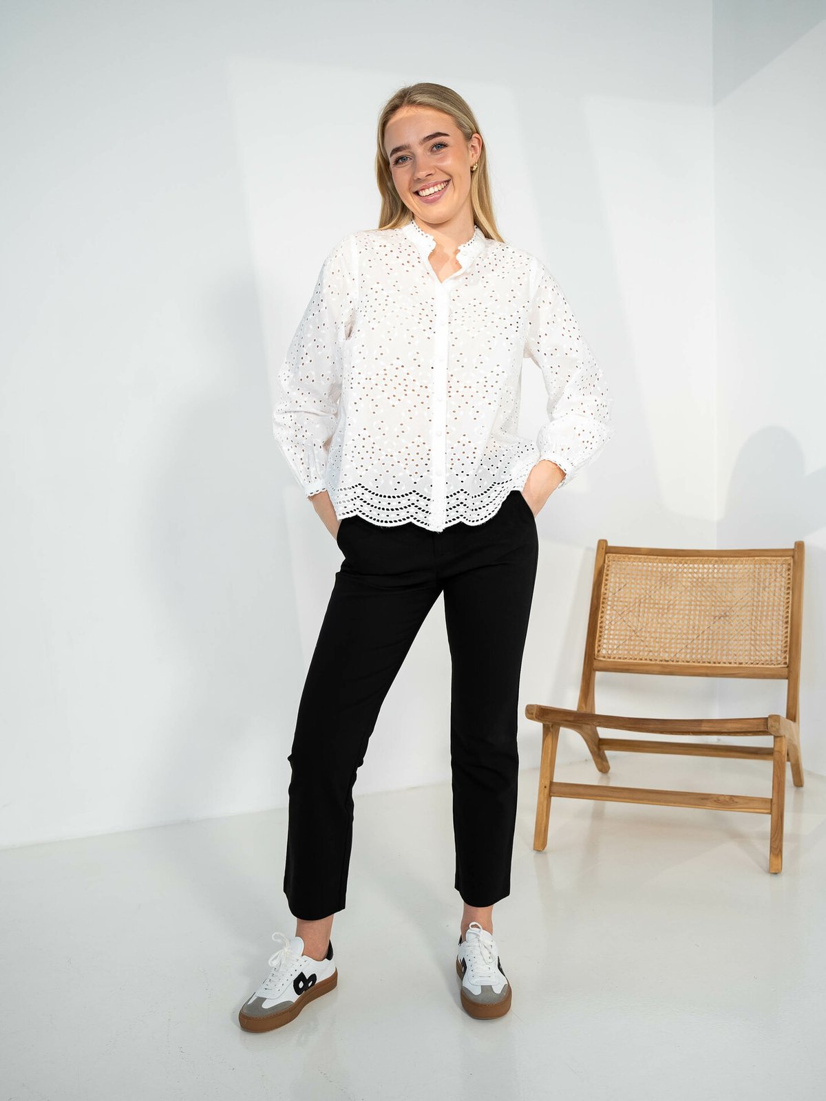 Selected Femme Tatiana Long Sleeve Embr Shirt Bright White