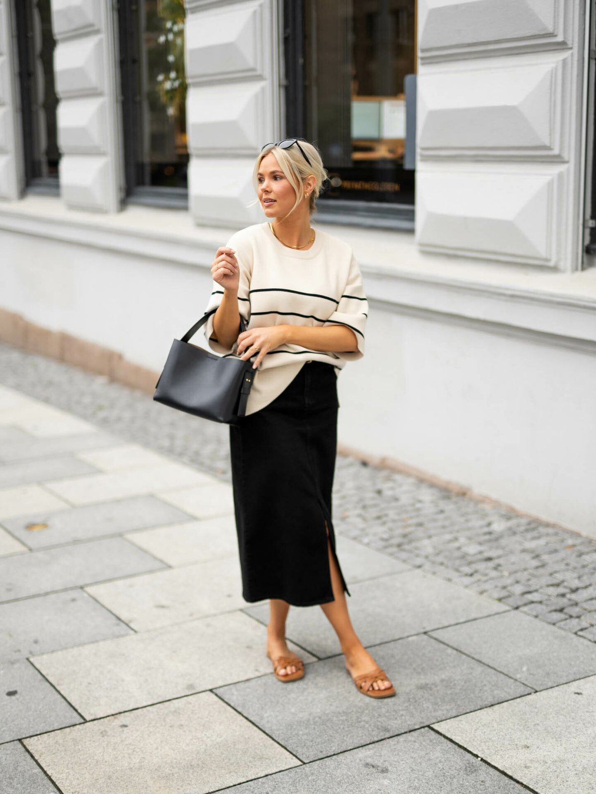 Selected Femme Liva 2/4 Knit O-Neck Birch Black