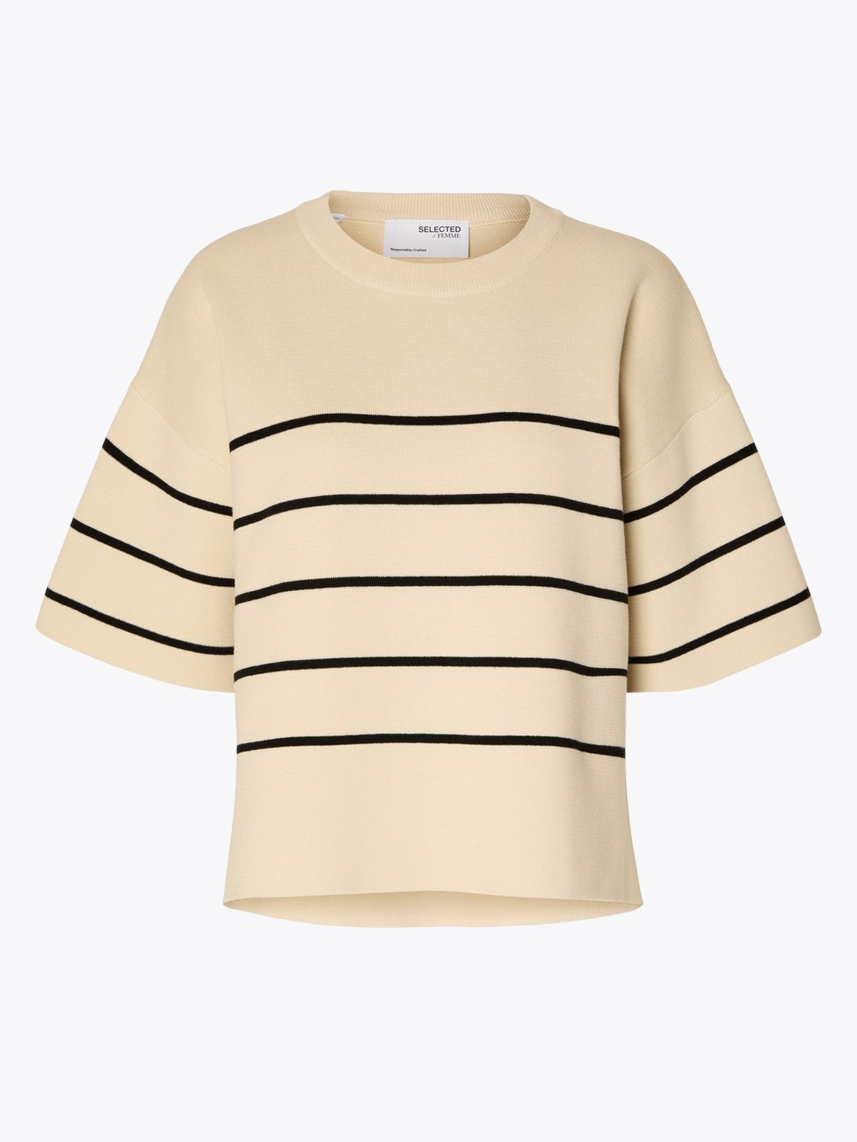 Selected Femme Liva 2/4 Knit O-Neck Birch Black