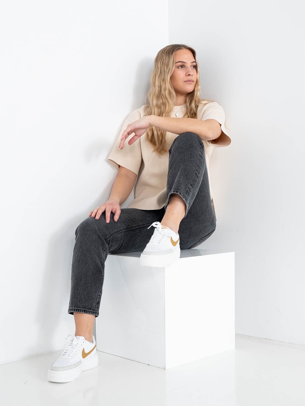 Selected Femme Liva 2/4 Knit O-Neck Birch