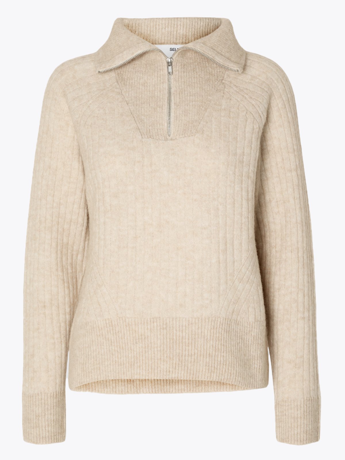 Selected Femme Lulu Mika Half Zip Long Sleeve Knit Birch