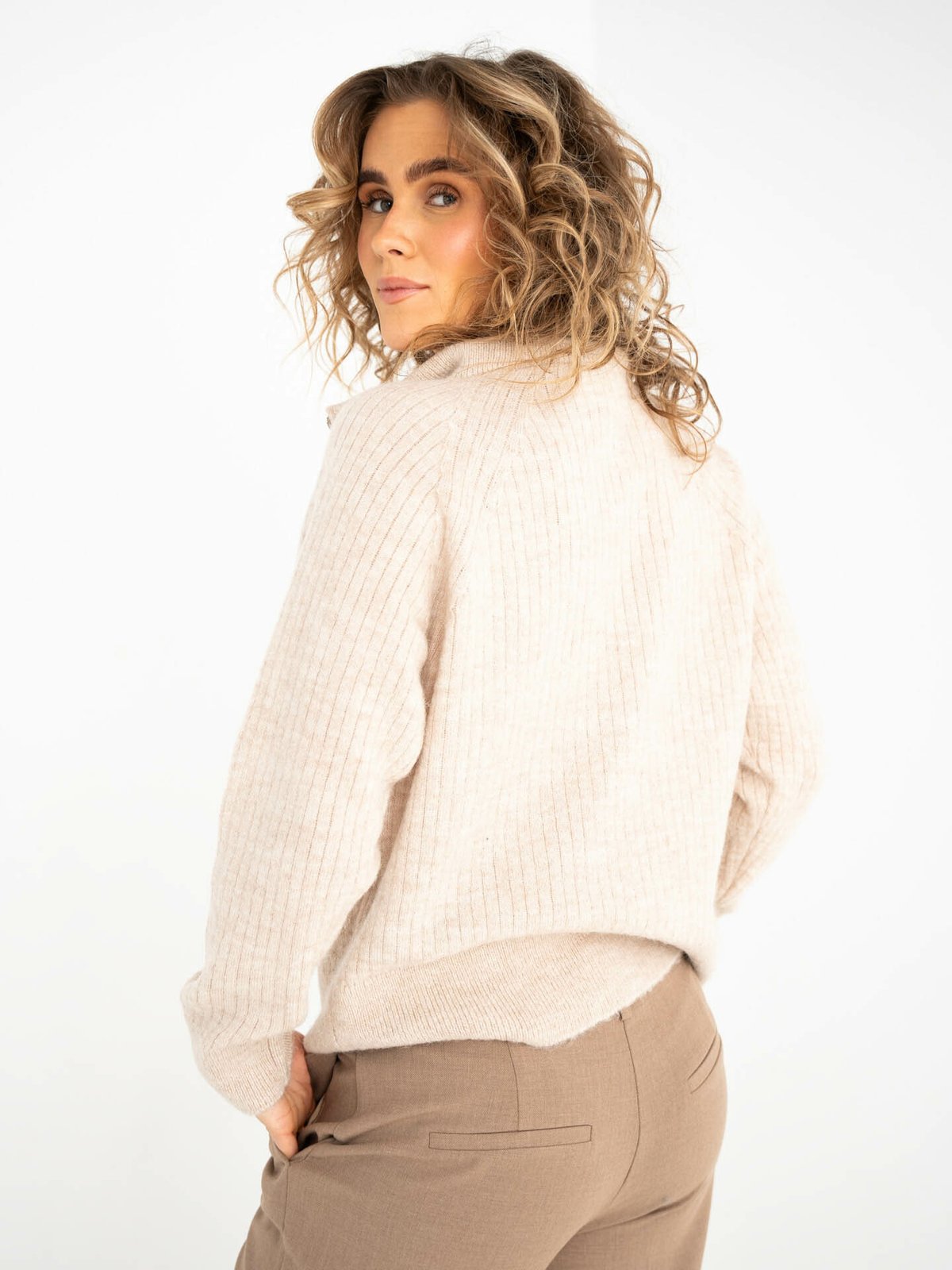 Selected Femme Lulu Mika Half Zip Long Sleeve Knit Birch