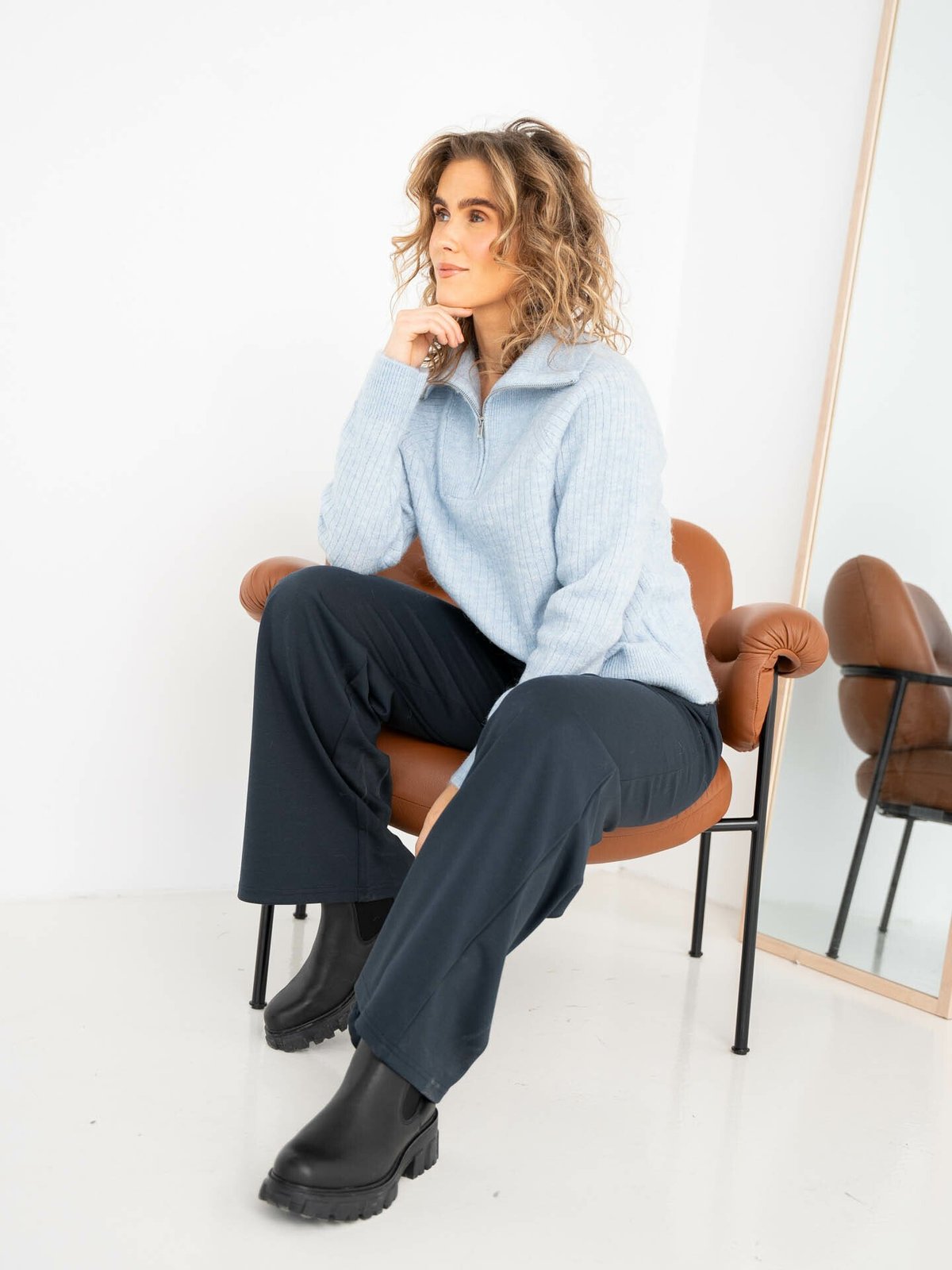 Selected Femme Lulu Mika Half Zip Long Sleeve Knit Cashmere Blue