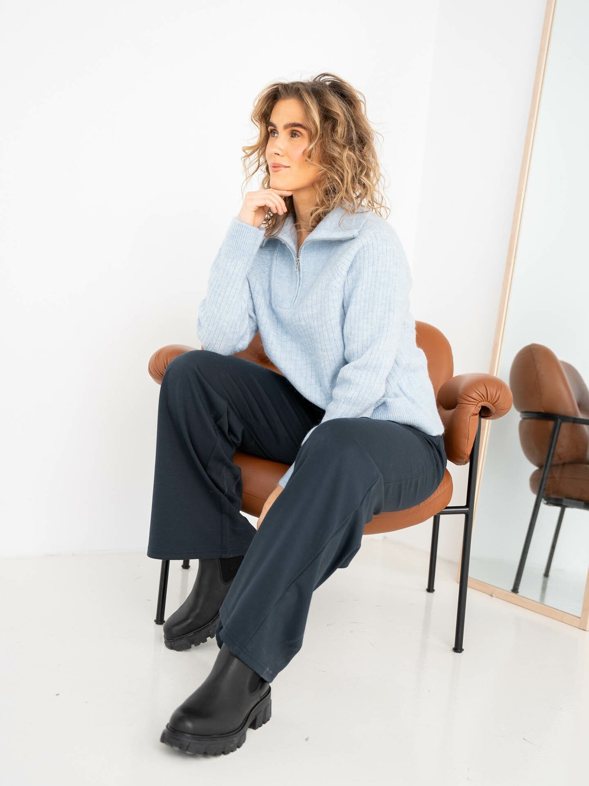 Selected Femme Lulu Mika Half Zip Long Sleeve Knit Cashmere Blue