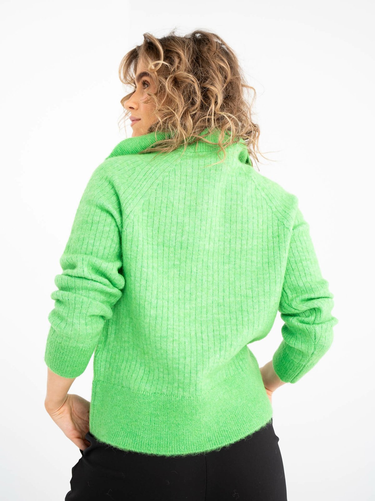 Selected Femme Lulu Mika Half Zip Long Sleeve Knit Classic Green Melange