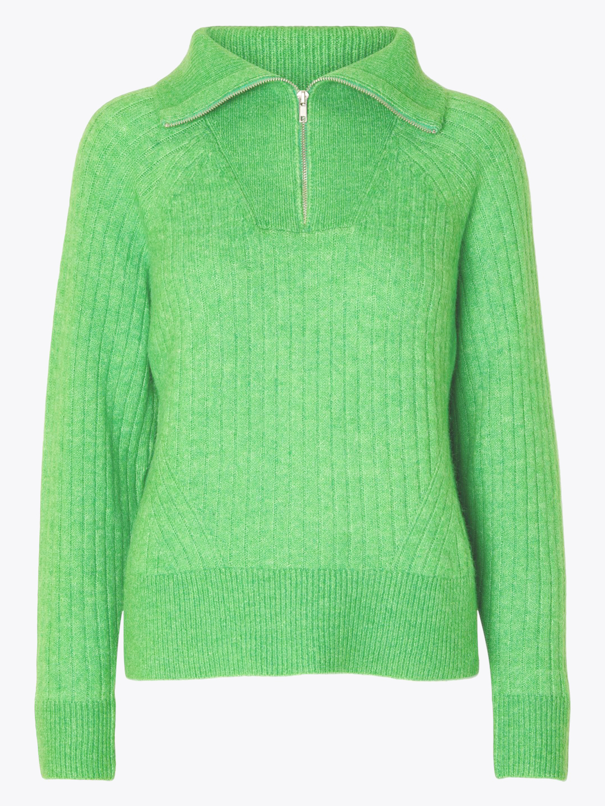 Selected Femme Lulu Mika Half Zip Long Sleeve Knit Classic Green Melange