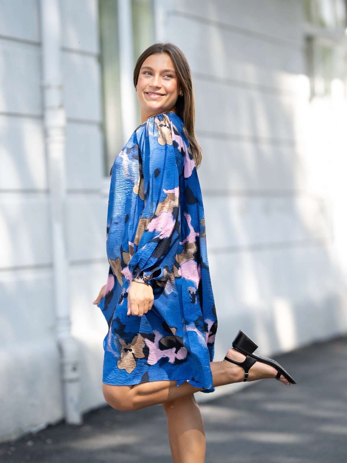 Selected Femme Mariette Long Sleeve All Over Print Short Dress Dark Sapphire