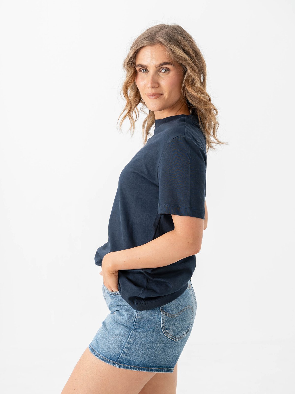 Selected Femme Relax Colwoman Short Sleeve Mock Neck Tee Dark Sapphire