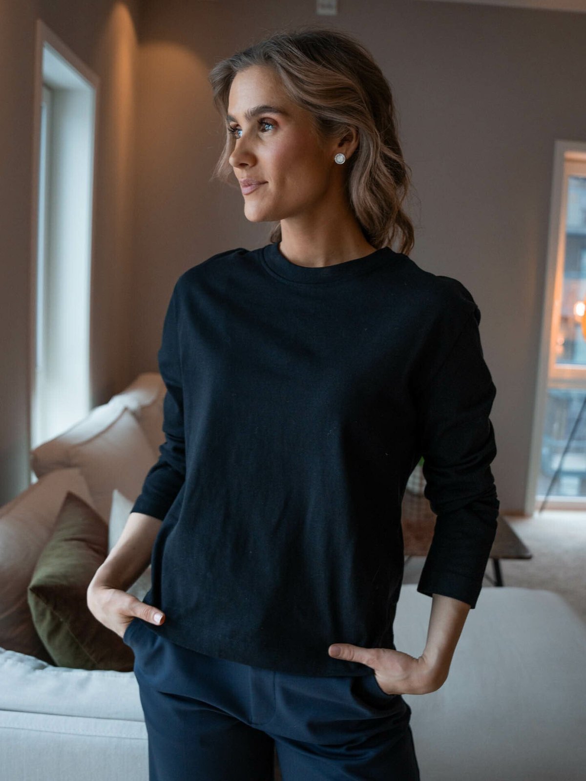 Selected Femme Essential Long Sleeve Boxy Tee Black