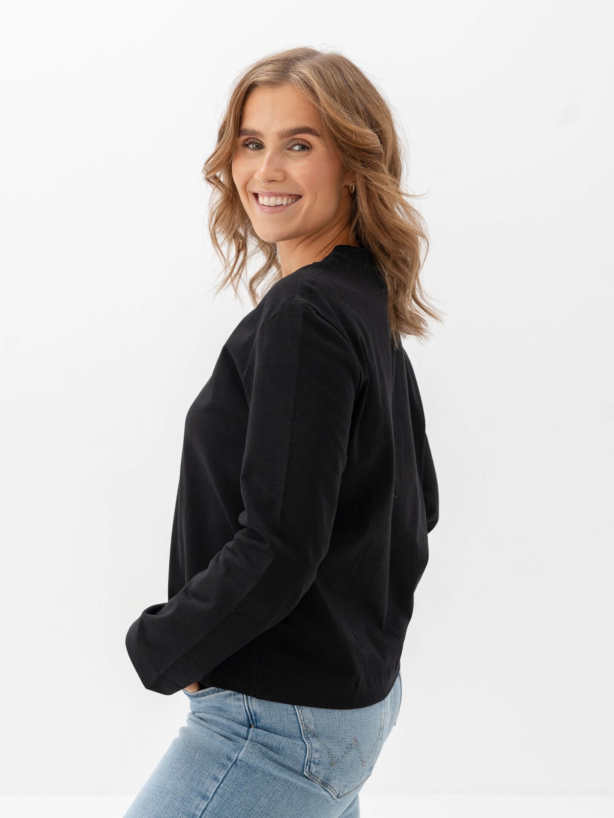 Selected Femme Essential Long Sleeve Boxy Tee Black