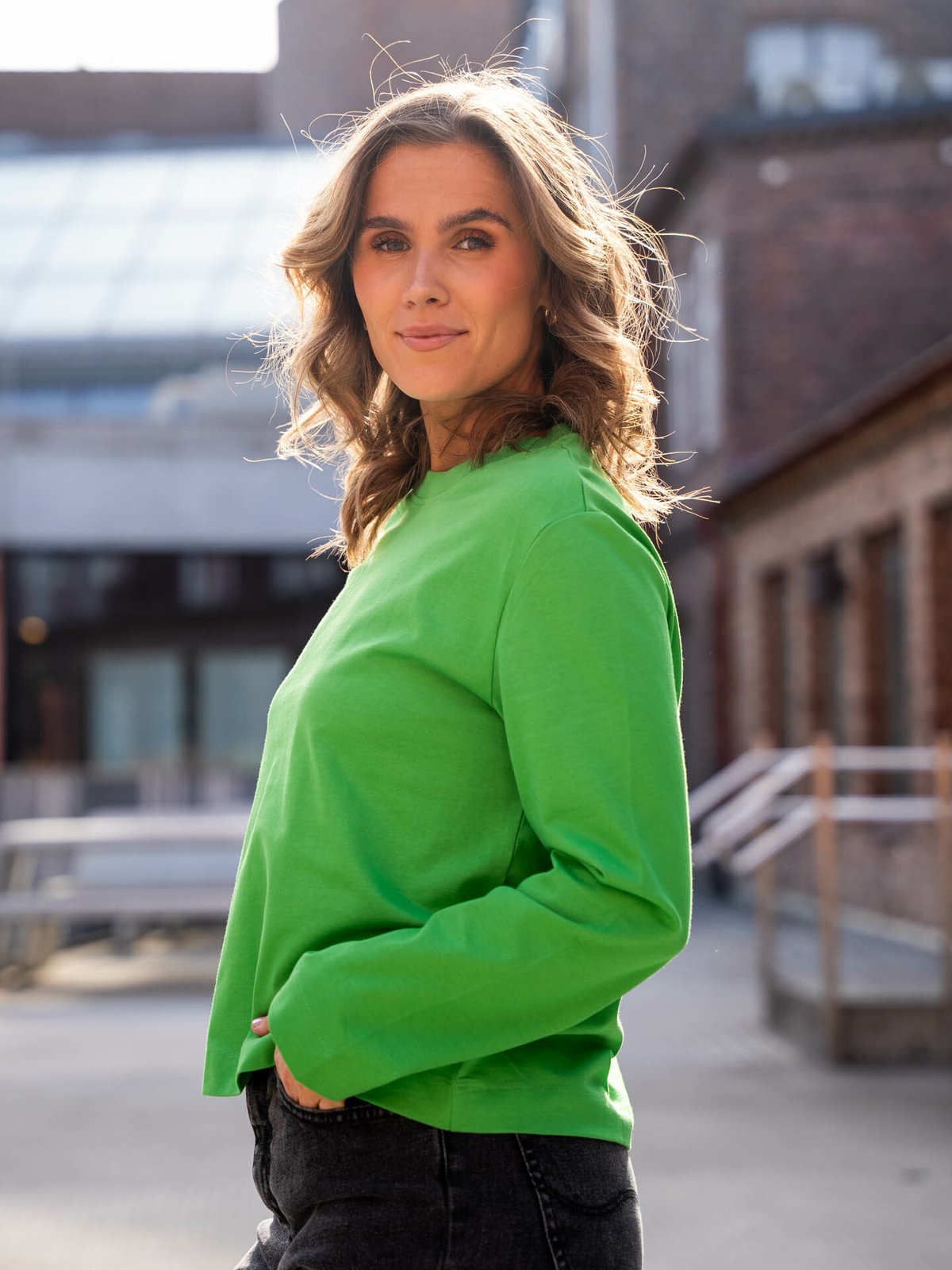 Selected Femme Essential Long Sleeve Boxy Tee Classic Green