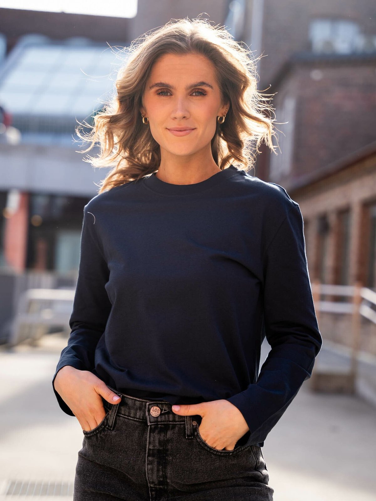 Selected Femme Essential Long Sleeve Boxy Tee Dark Sapphire