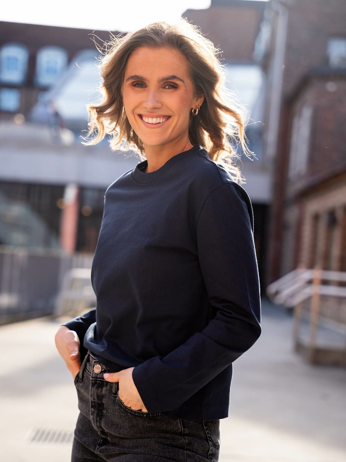 Selected Femme Essential Long Sleeve Boxy Tee Dark Sapphire