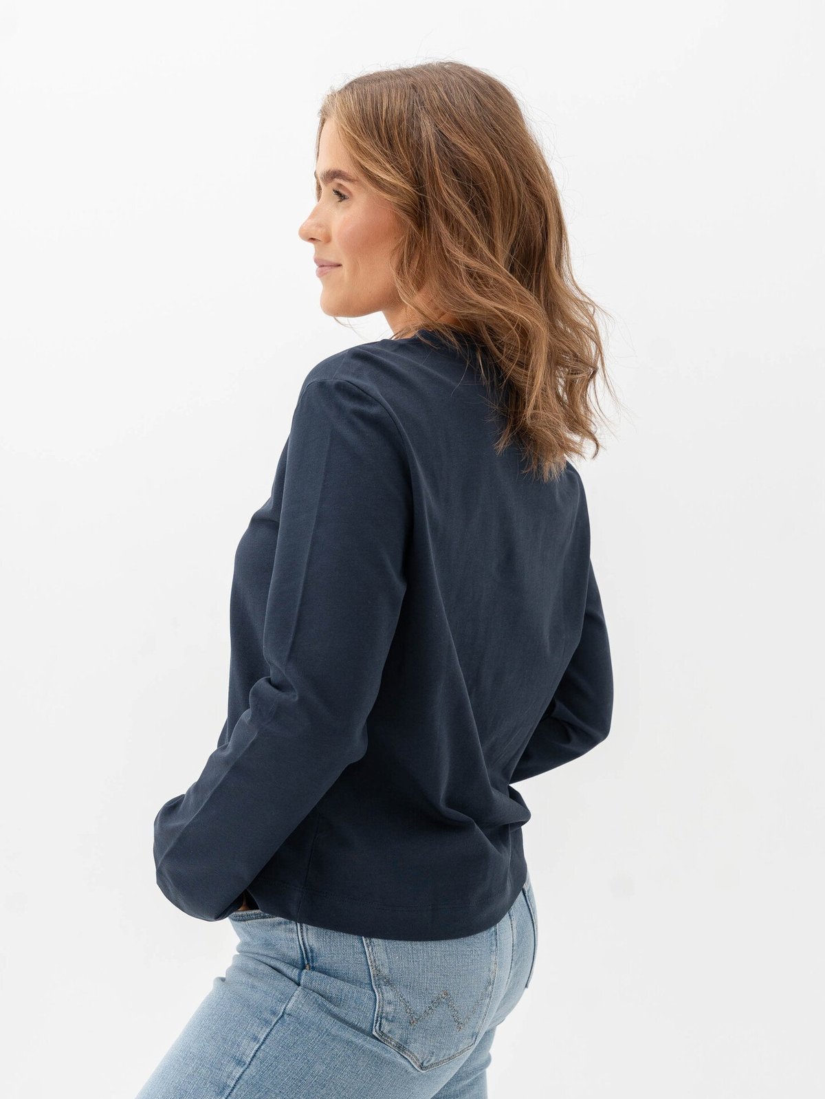 Selected Femme Essential Long Sleeve Boxy Tee Dark Sapphire