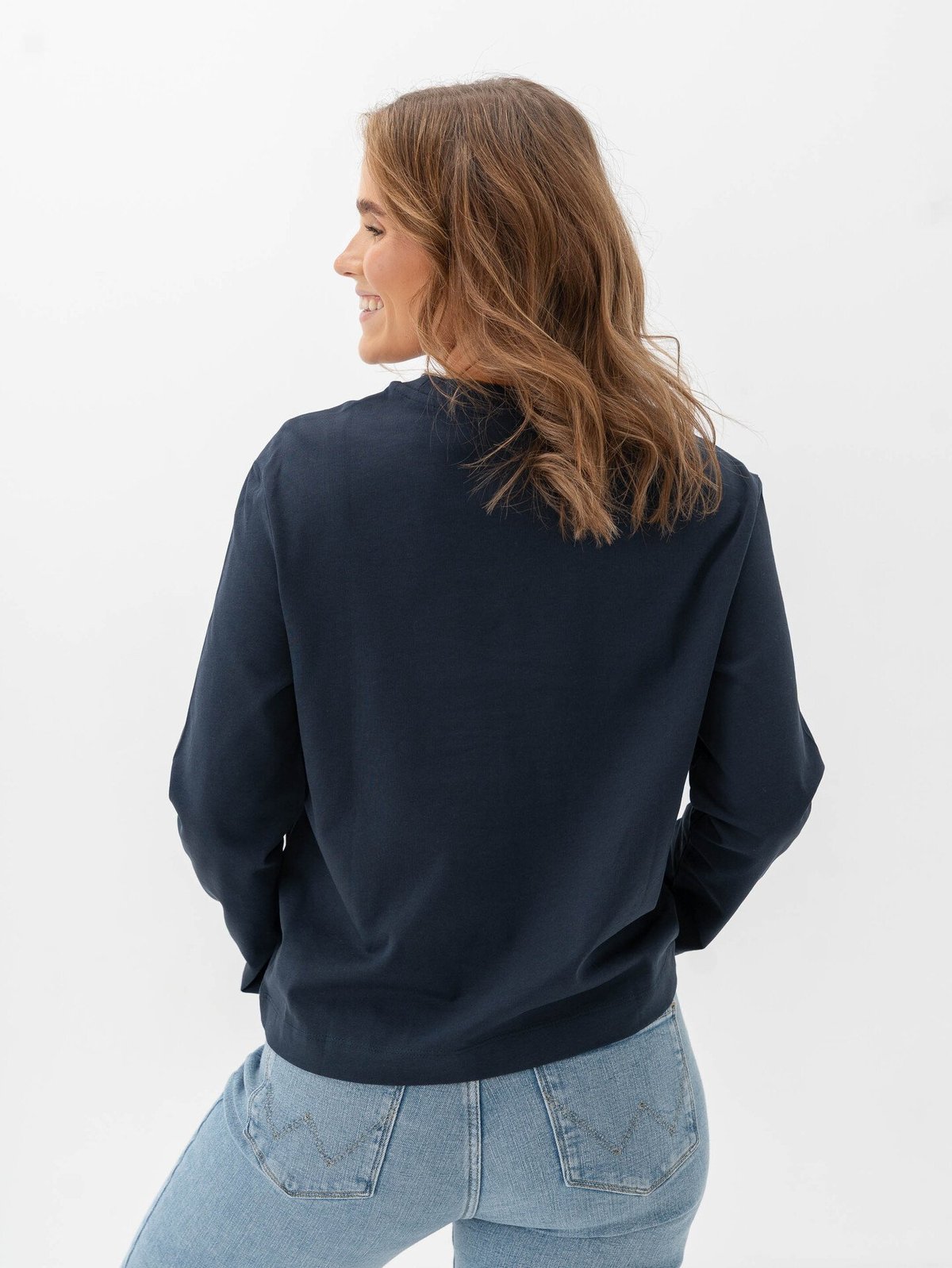 Selected Femme Essential Long Sleeve Boxy Tee Dark Sapphire