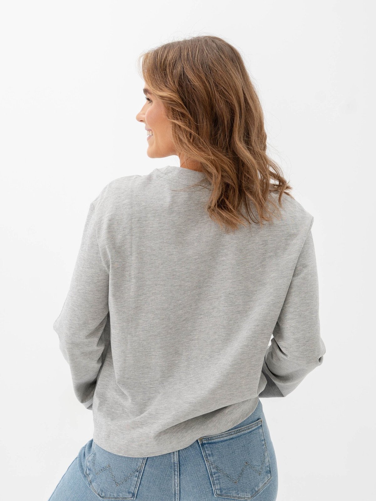 Selected Femme Essential Long Sleeve Boxy Tee Light Grey Melange
