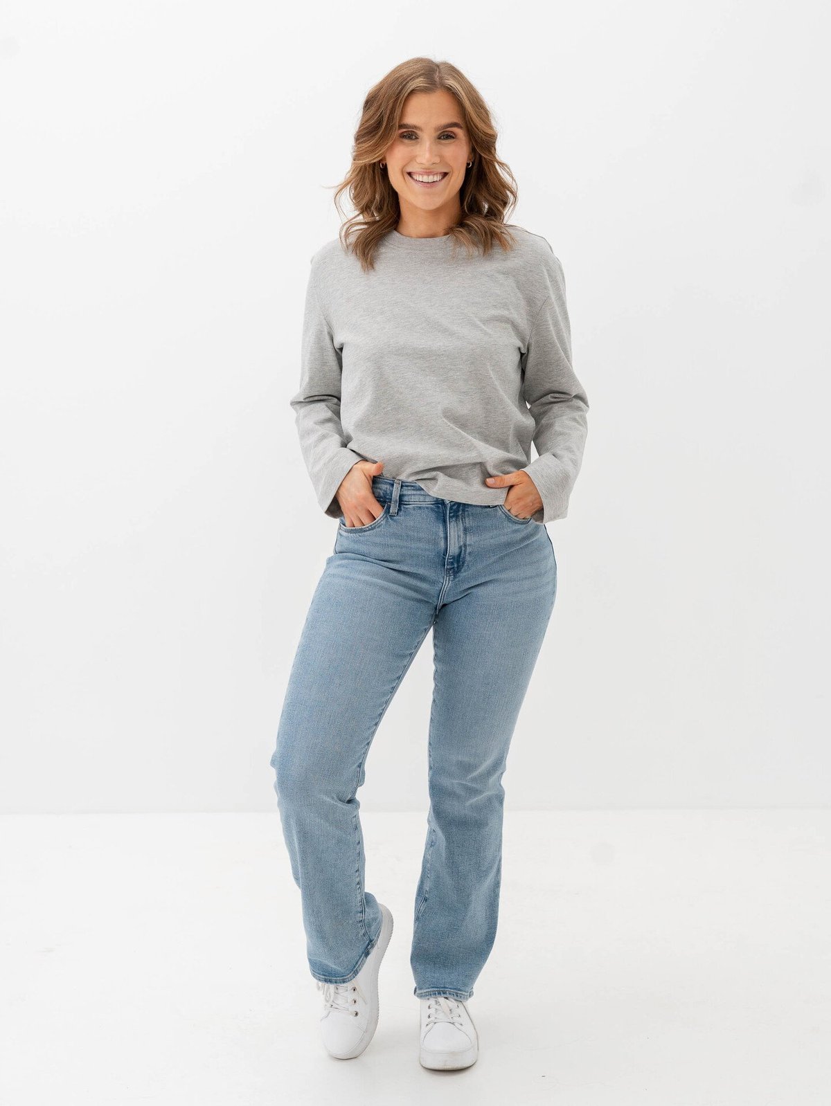 Selected Femme Essential Long Sleeve Boxy Tee Light Grey Melange