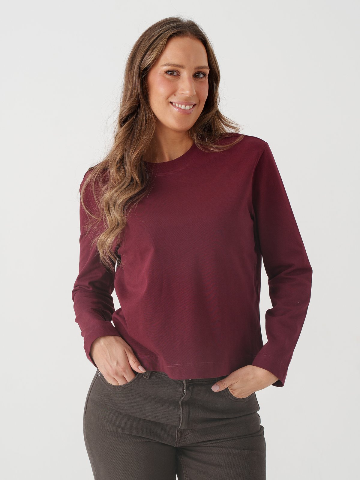 Selected Femme Essential Long Sleeve Boxy Tee Tawny Port
