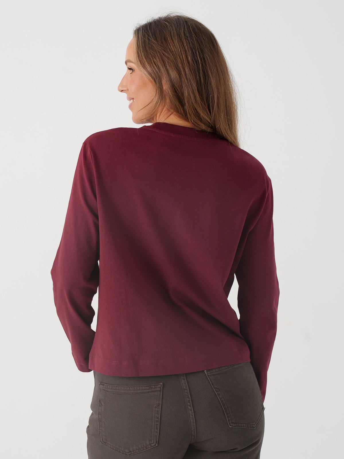 Selected Femme Essential Long Sleeve Boxy Tee Tawny Port