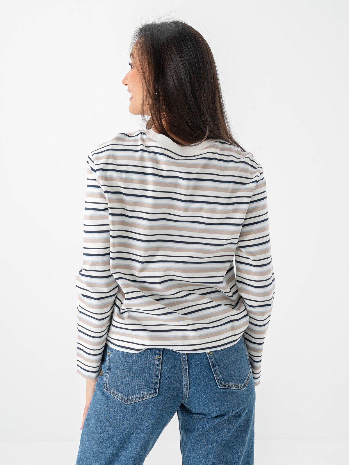Selected Femme Essential Long Sleeve Striped Boxy Tee Cashmere Blue / Multi Stripe
