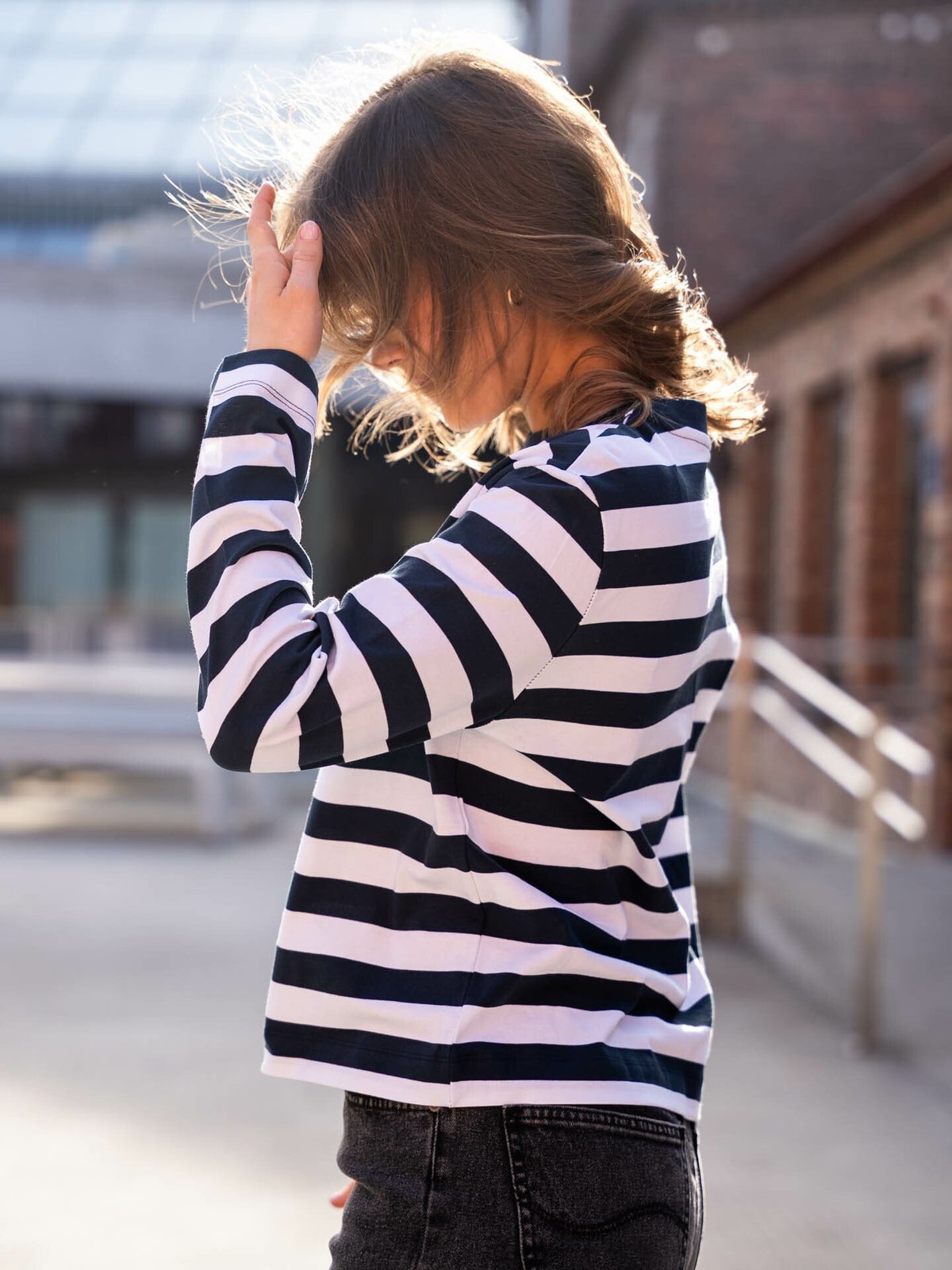 Selected Femme Essential Long Sleeve Striped Boxy Tee Dark Sapphire Bright White