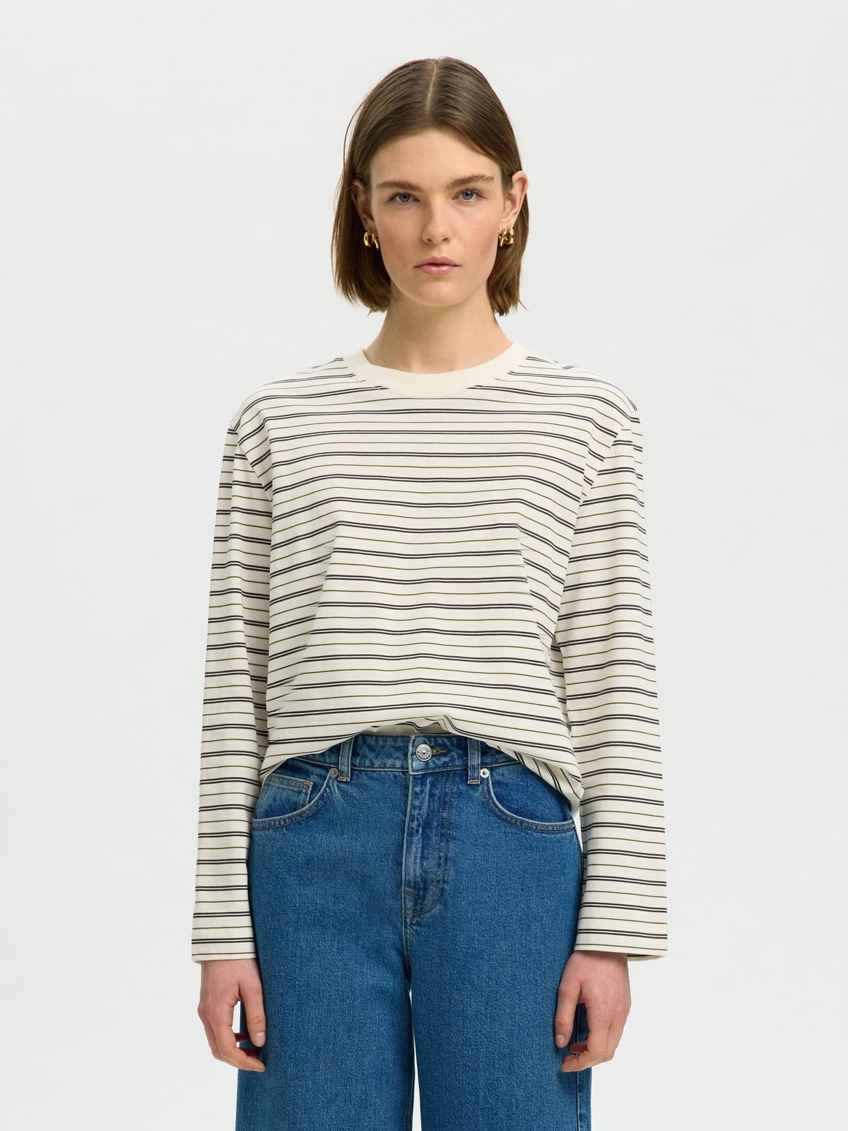 Selected Femme Essential Long Sleeve Striped Boxy Tee Delicioso Stripes