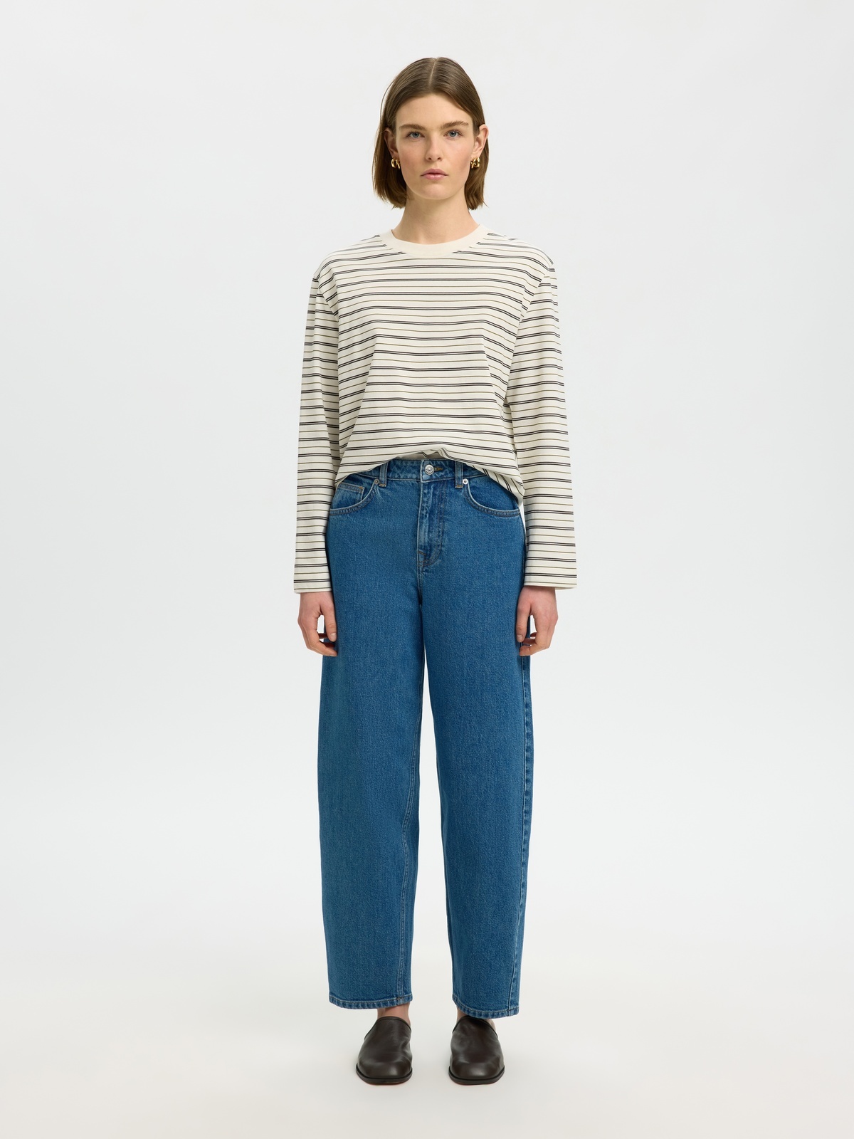 Selected Femme Essential Long Sleeve Striped Boxy Tee Delicioso Stripes