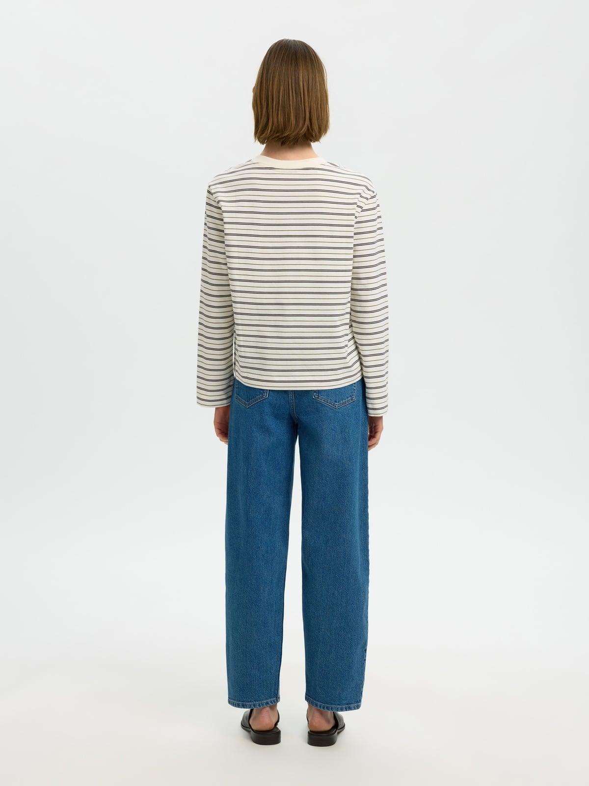 Selected Femme Essential Long Sleeve Striped Boxy Tee Delicioso Stripes
