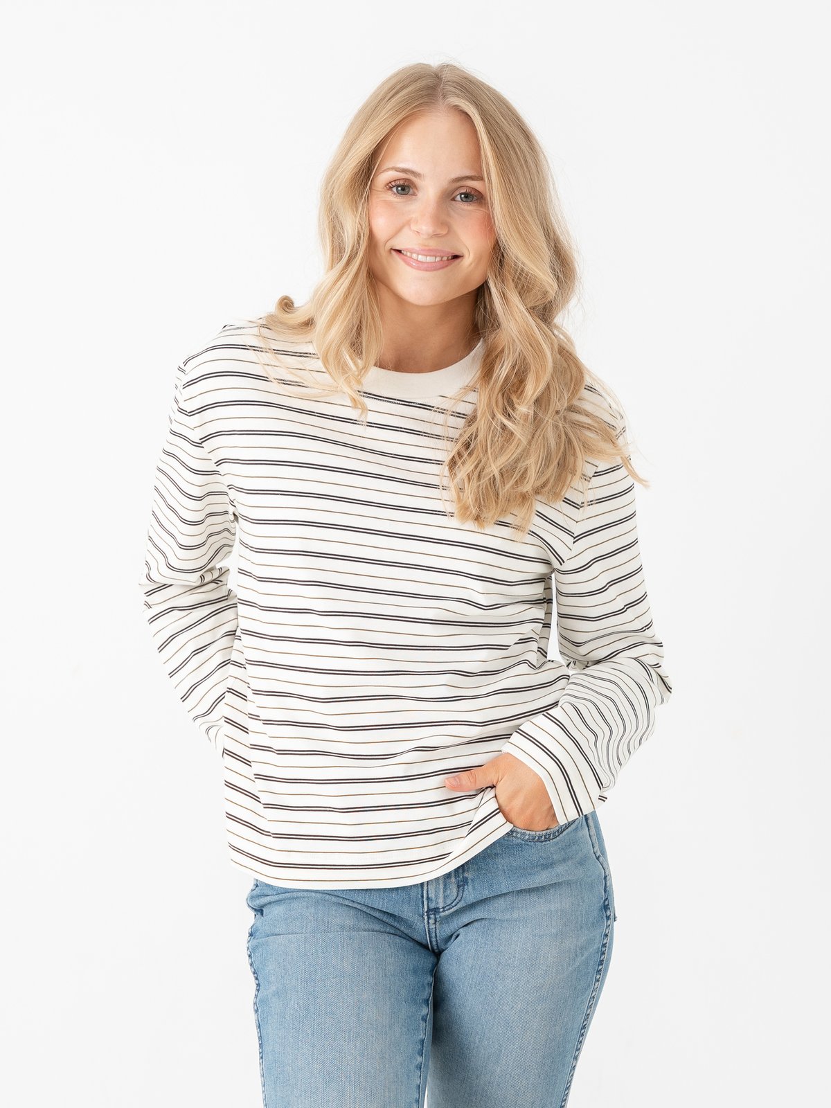Selected Femme Essential Long Sleeve Striped Boxy Tee Delicioso Stripes