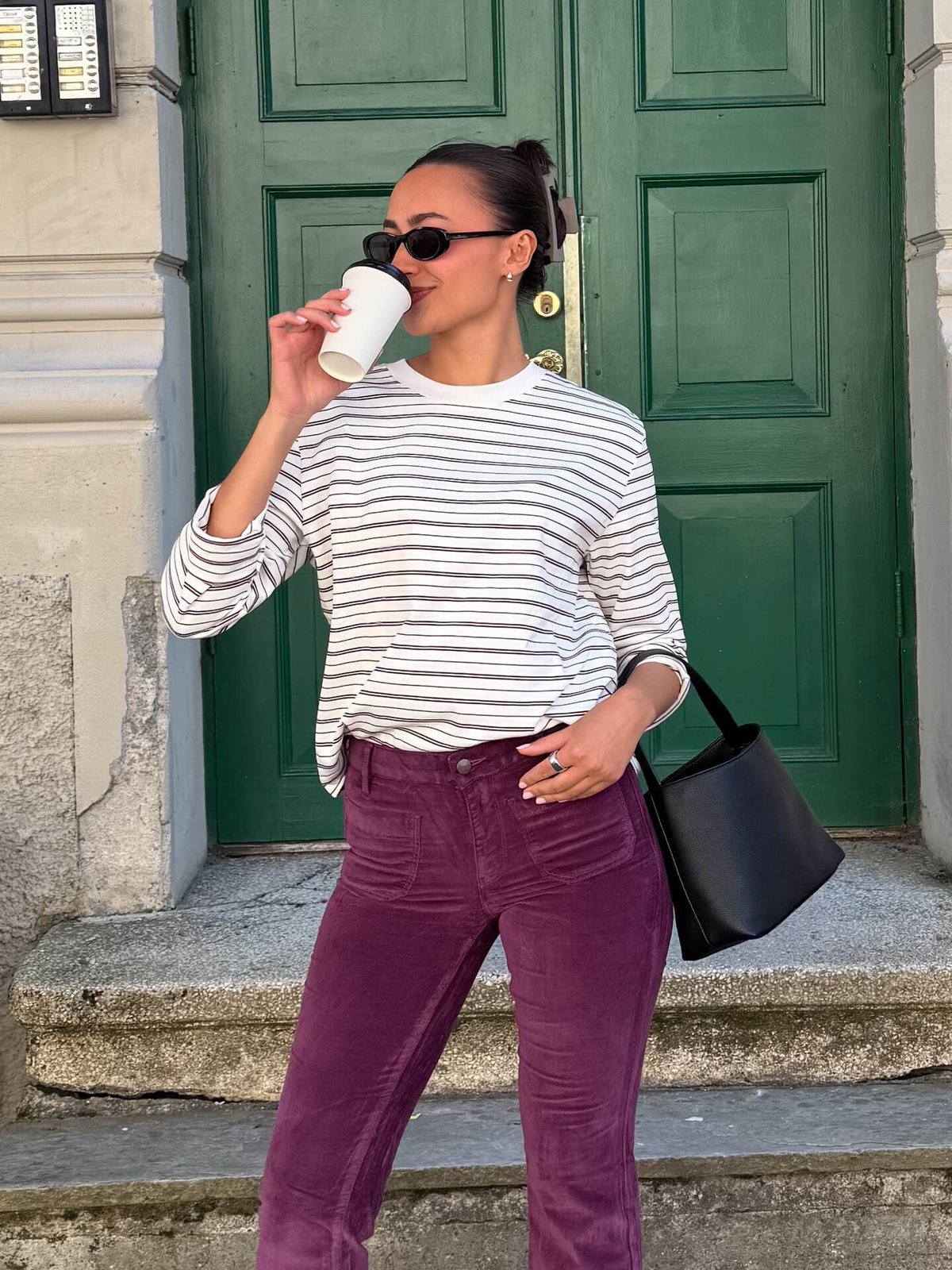 Selected Femme Essential Long Sleeve Striped Boxy Tee Burgunder