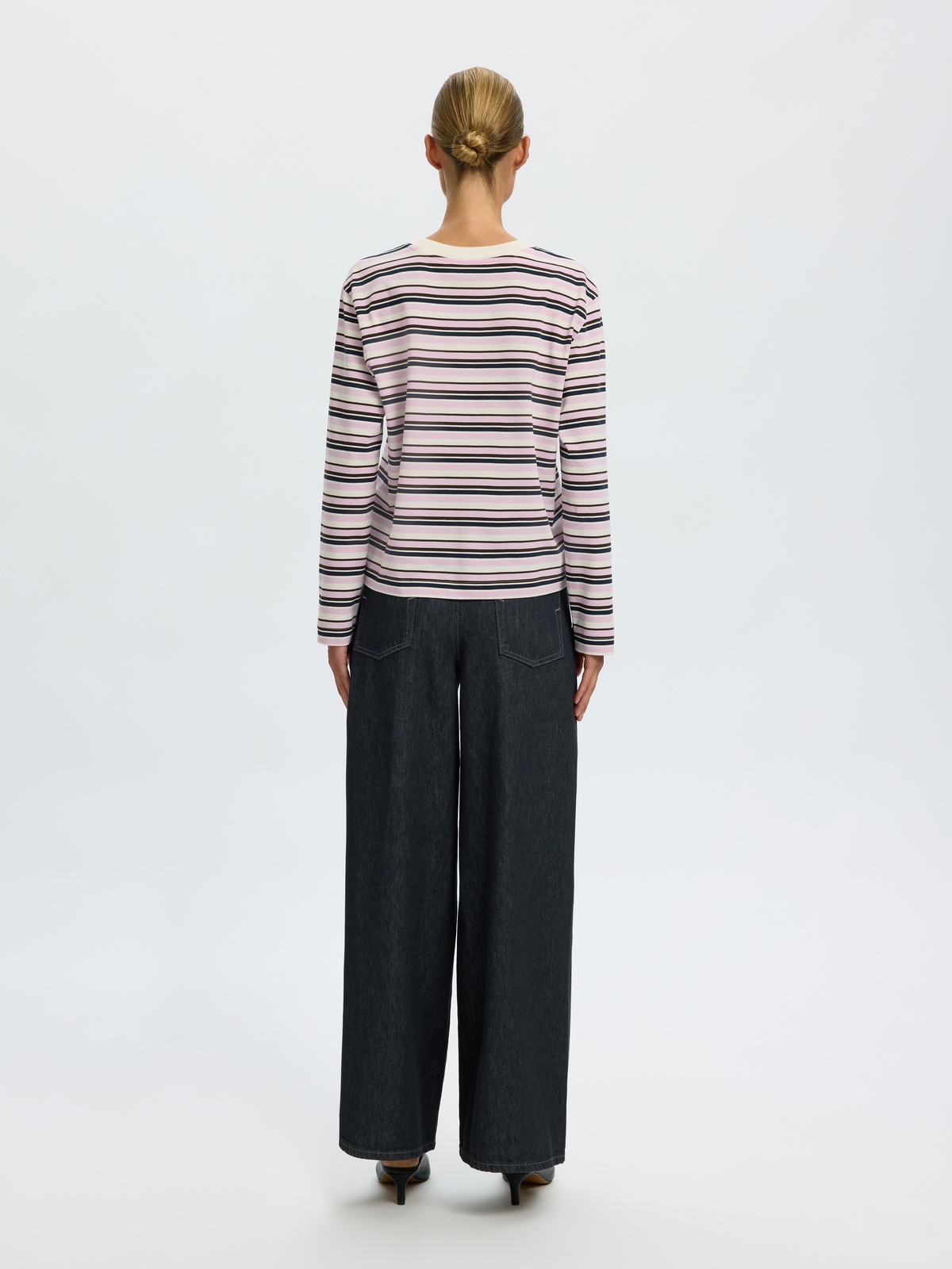 Selected Femme Essential Long Sleeve Striped Boxy Tee Winsome Orchid