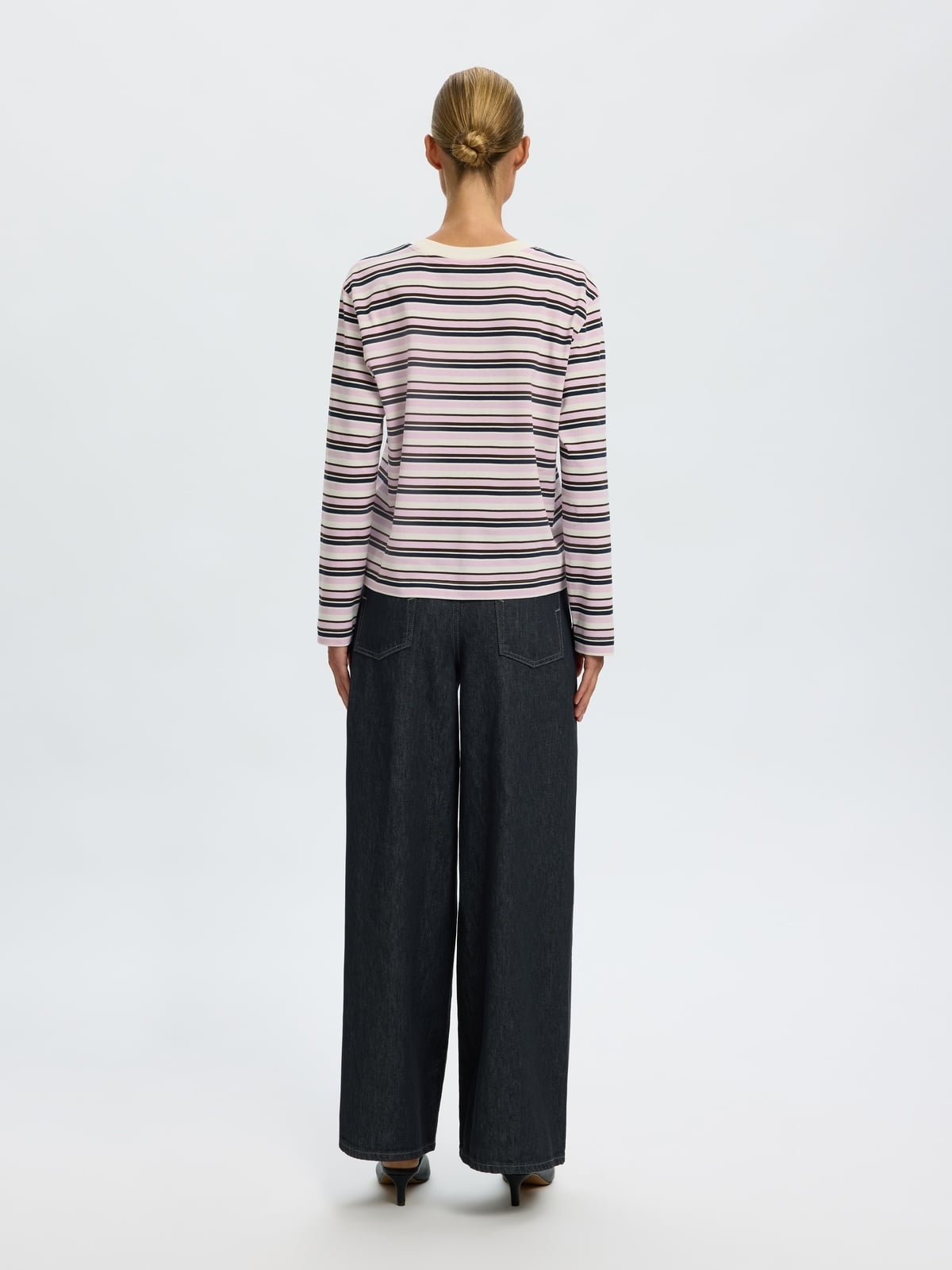 Selected Femme Essential Long Sleeve Striped Boxy Tee Winsome Orchid