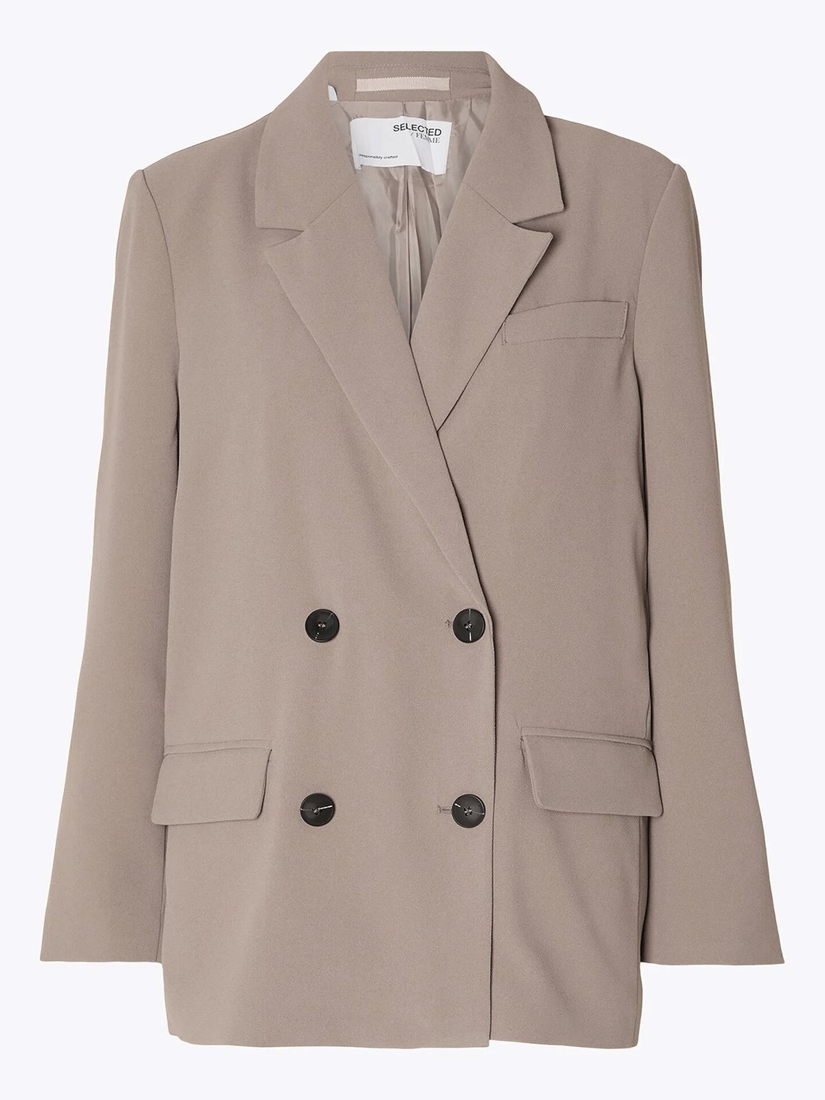 Selected Femme Tinni Long Sleeve Relaxed Blazer Greige