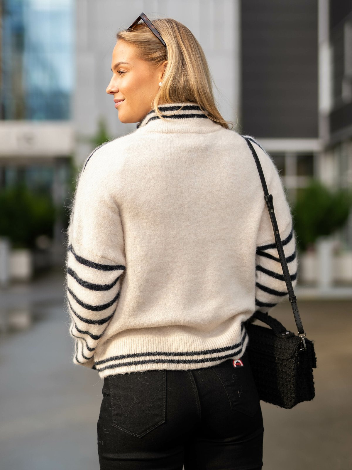 Selected Femme Sia Ras Stripe Long Sleeve Knit Cardigan Birch/Stripes Dark Saphire