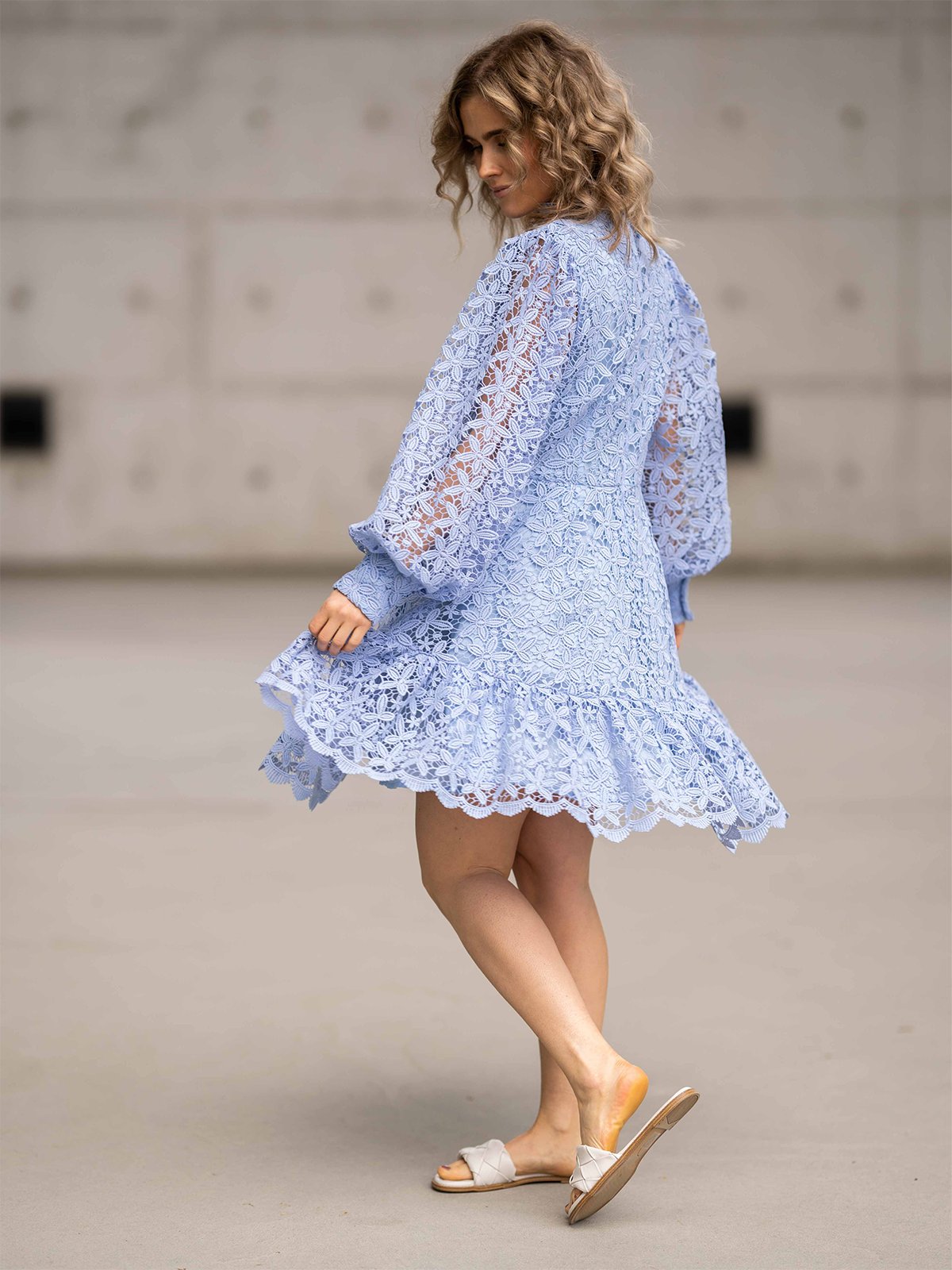 Selected Femme Silja Long Sleeve Embroidery Short Dress Blue Heron