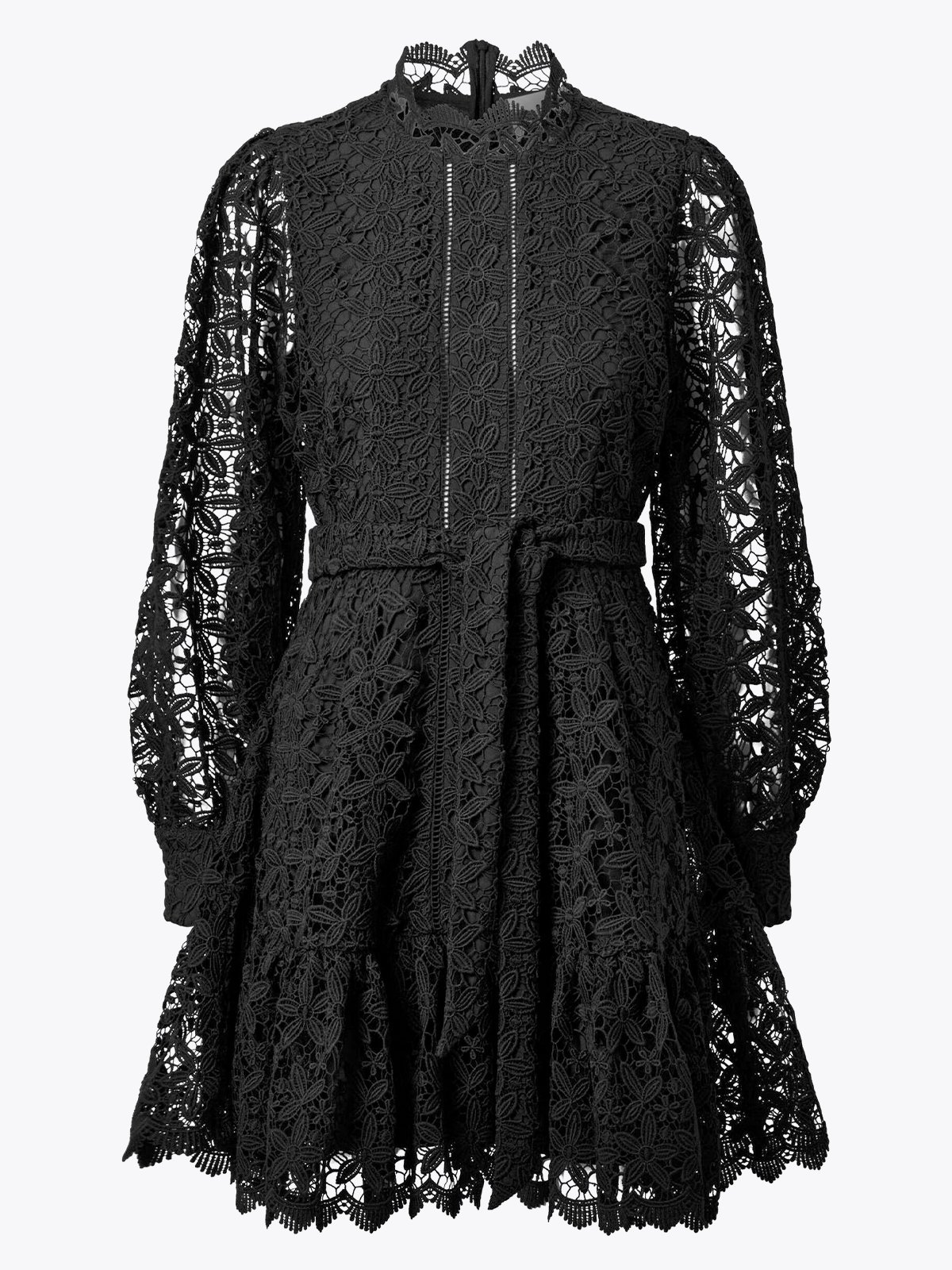 Selected Femme Silja Long Sleeve Embroidery Short Dress Black