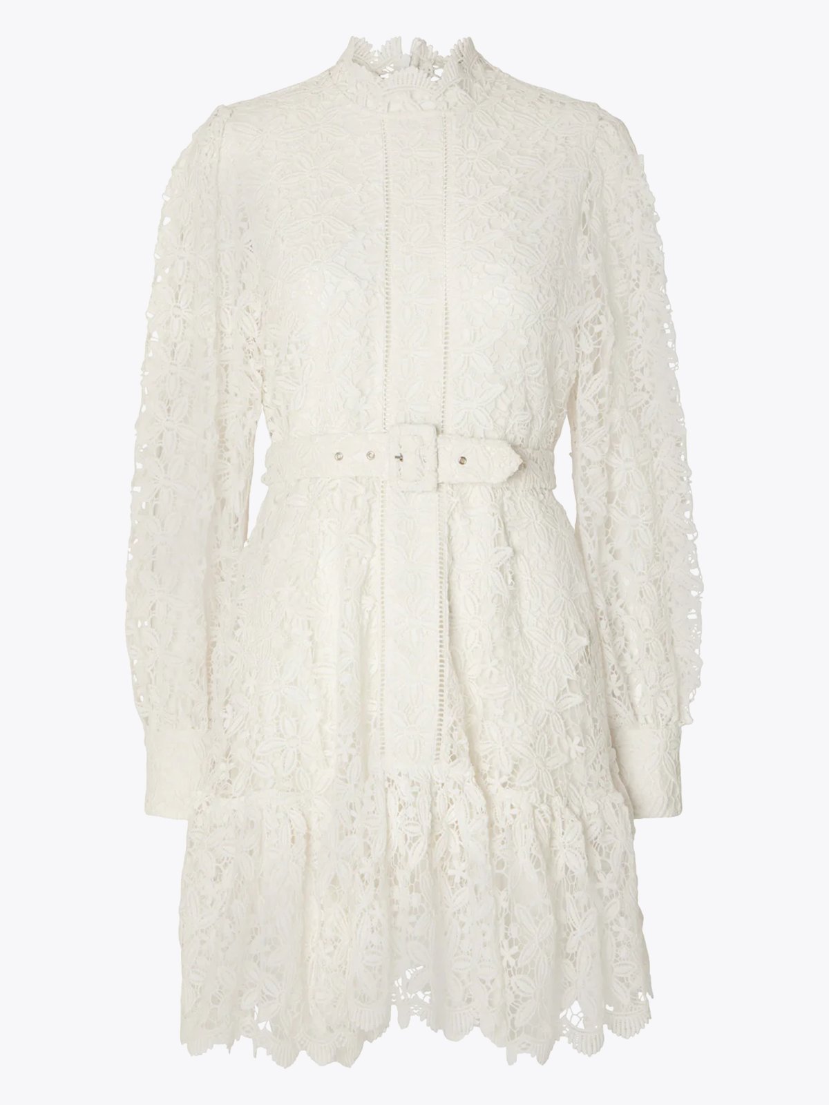 Selected Femme Silja Long Sleeve Embroidery Short Dress Star White